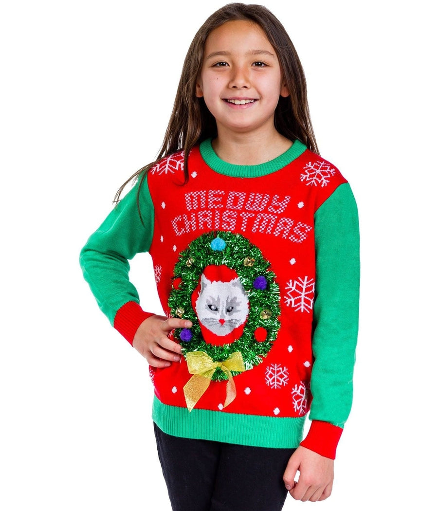 Boy's / Girl's Cat in Wreath Ugly Christmas Sweater