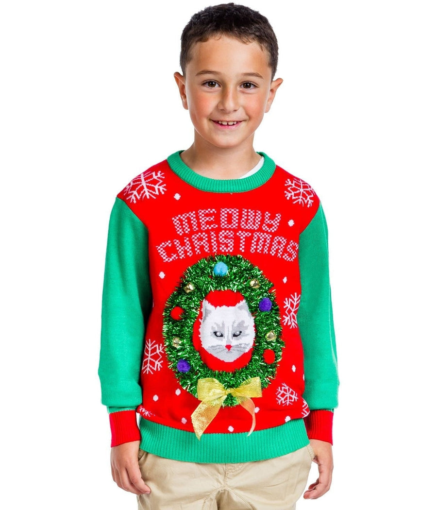 Boy's / Girl's Cat in Wreath Ugly Christmas Sweater