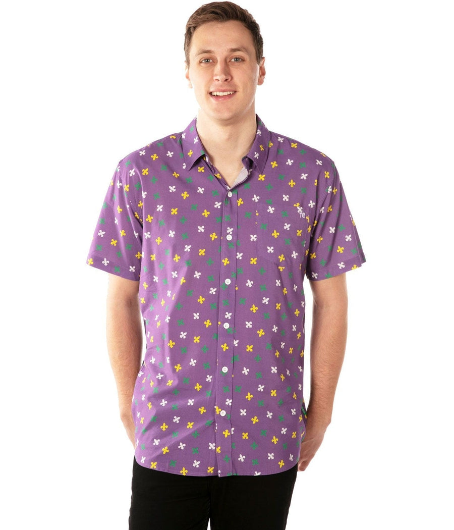 Men's Purple Fleur De Lis Button Down Shirt Image 2
