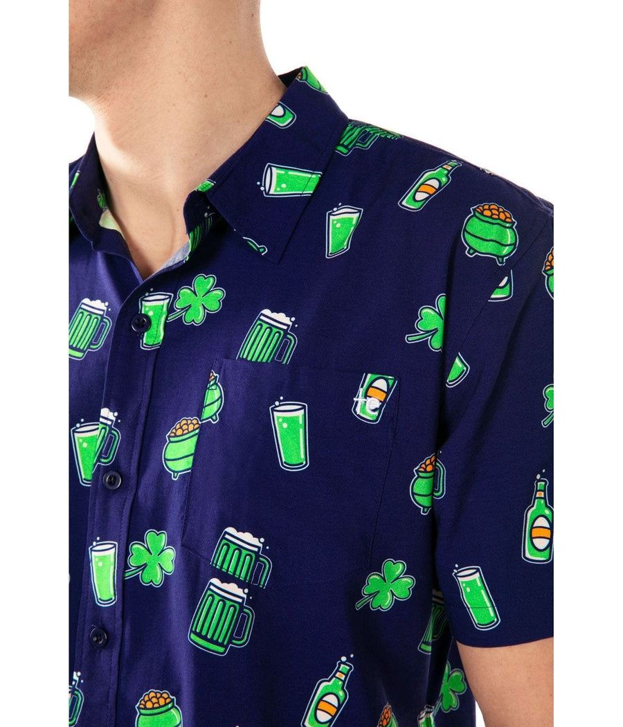 Men's Green Beer Button Down Shirt Image 3::Men's Green Beer Button Down Shirt