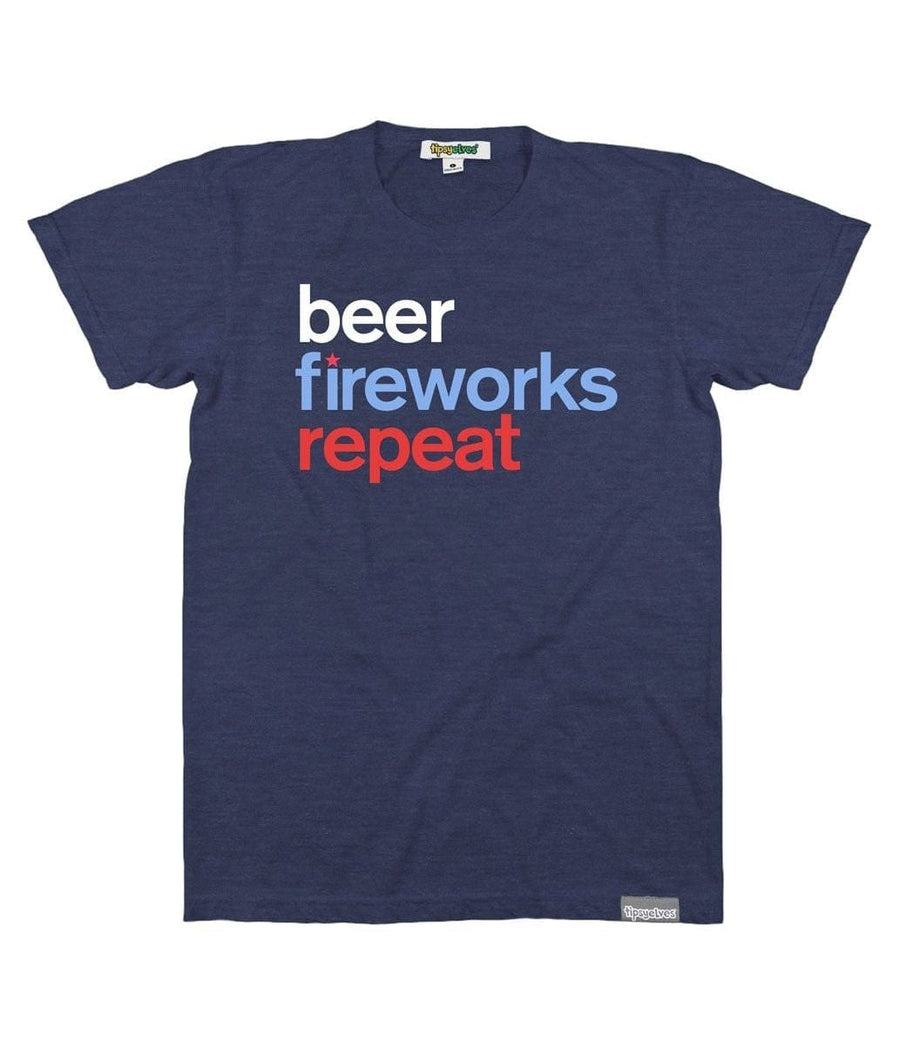 Beer Fireworks Repeat Tee Men's Patriotic Outfits Tipsy Elves