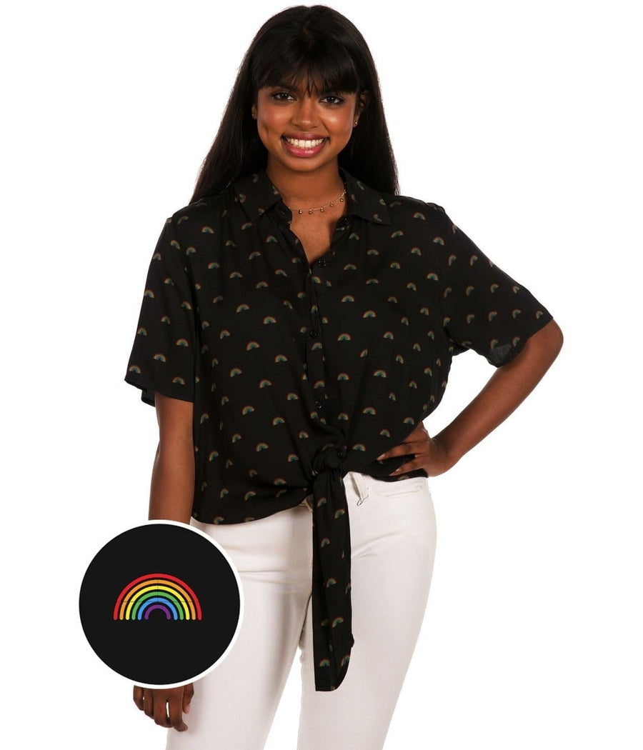 Black Rainbow All The Way Tie-Front Shirt