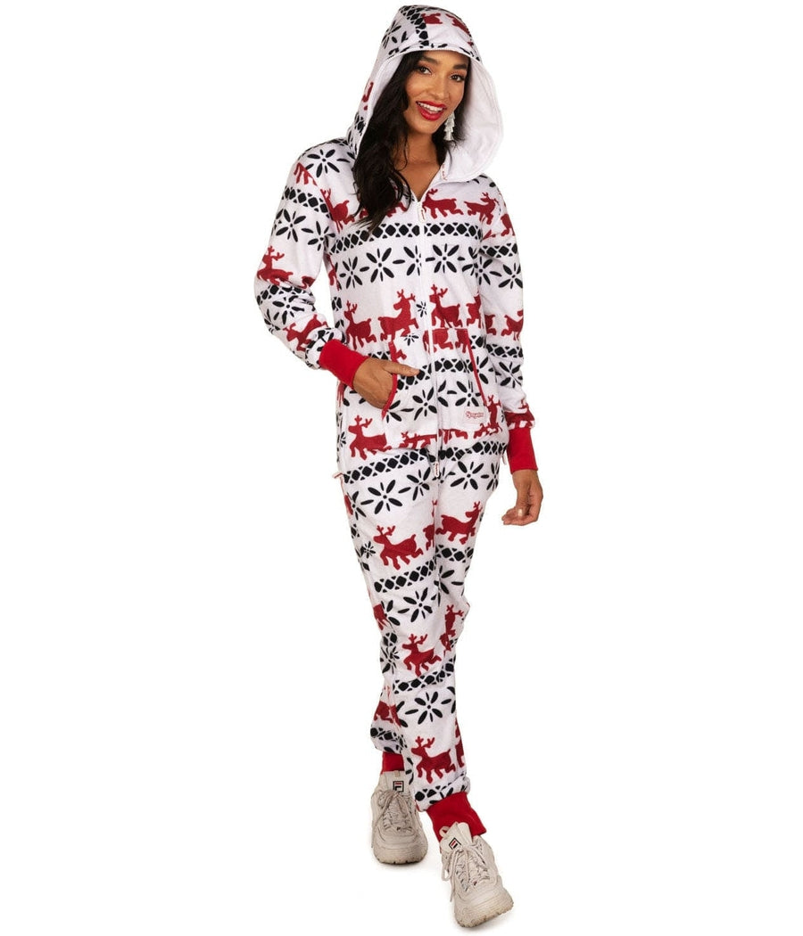 Women's Red and White Reindeer Jumpsuit