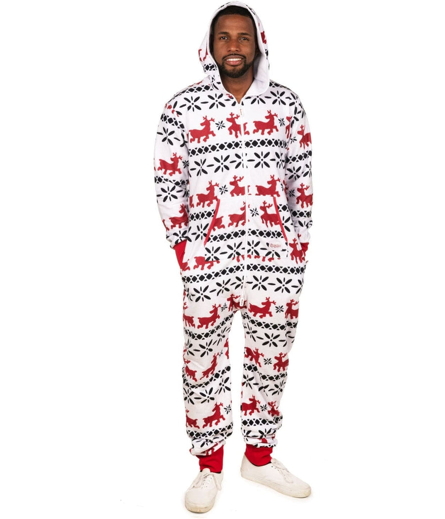 Men's Red and White Reindeer Jumpsuit Image 2