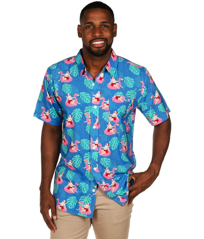 Men's Santa Pool Party Button Down Shirt Image 2
