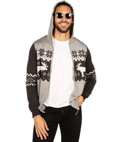 Men's Winter Moose Zip Up Hooded Sweater Image 2