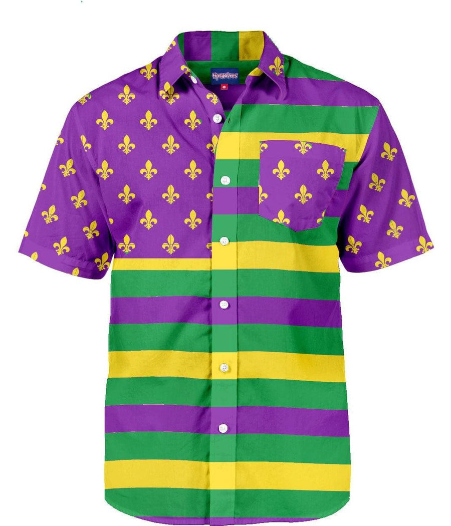 Mardi Gras Flag Button Down Shirt: Men's Mardi Gras Outfits | Tipsy Elves