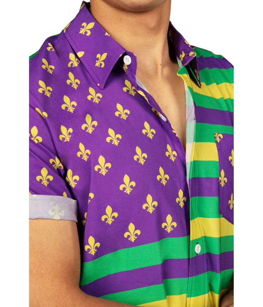 Men's Mardi Gras Flag Button Down Shirt Image 4