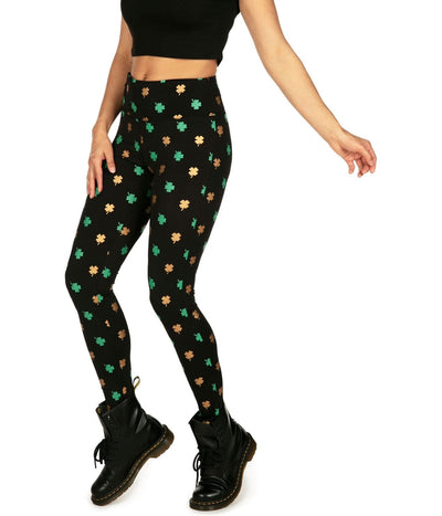 Gold Foil Clover High Waisted Leggings