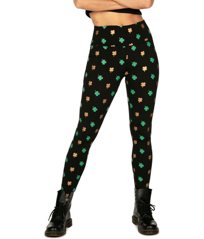 Gold Foil Clover High Waisted Leggings