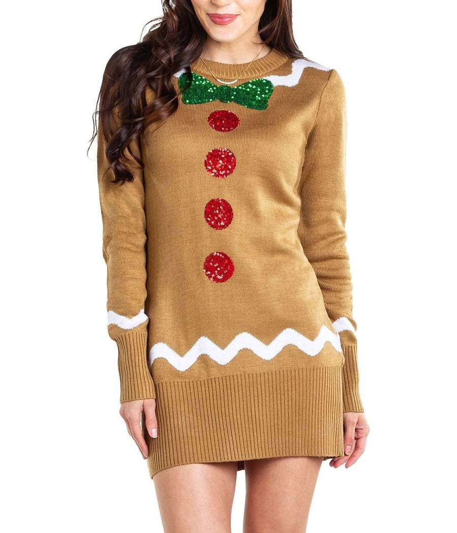 Tipsy Elves Women's Gingerbread Sweater Dress - Brown Ugly Christmas Sweater Dre Tipsy Elves Women's Gingerbread Sweater Dress - Brown Ugly Christmas Sweater Dre