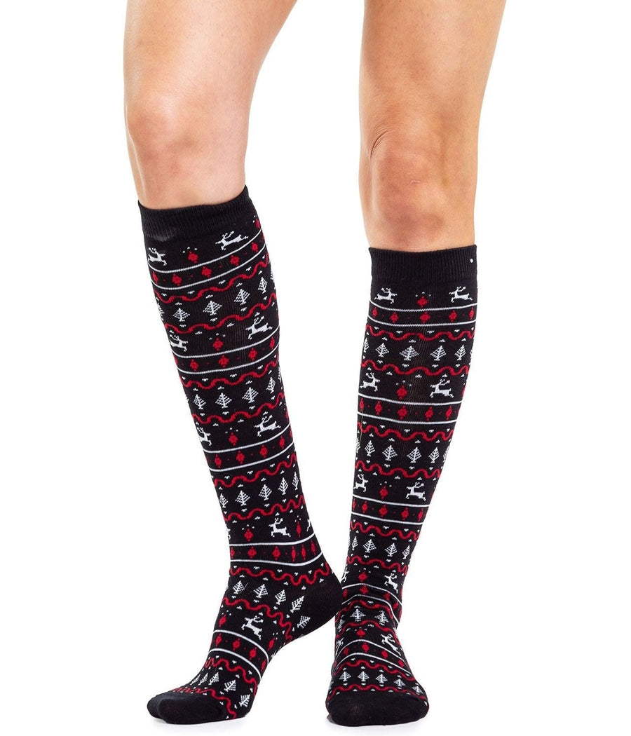 Women's Red and Black Fair Isle Socks (Fits Sizes 6-11W)