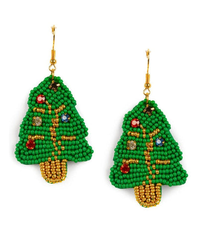 Beaded Christmas Tree Earrings Primary Image