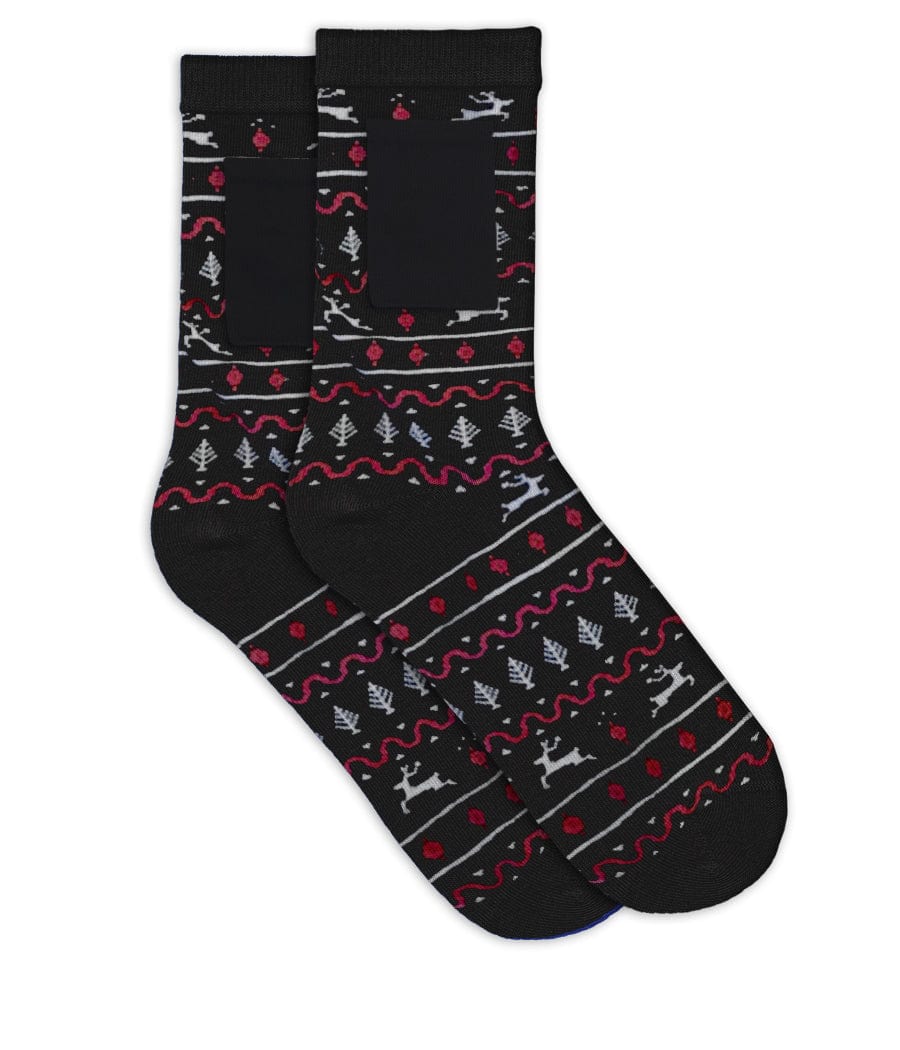 Men's Black Fair Isle Socks with Pocket (Fits Sizes 8-11M)