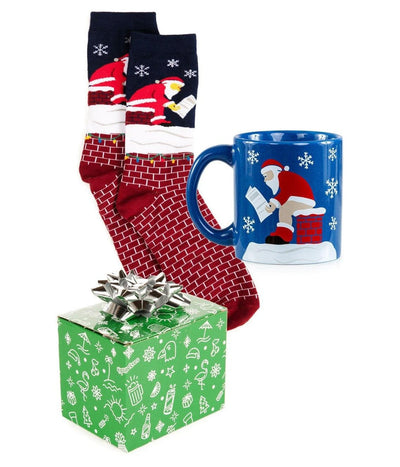 Santa Pooping in Chimney Mug & Socks Gift Set