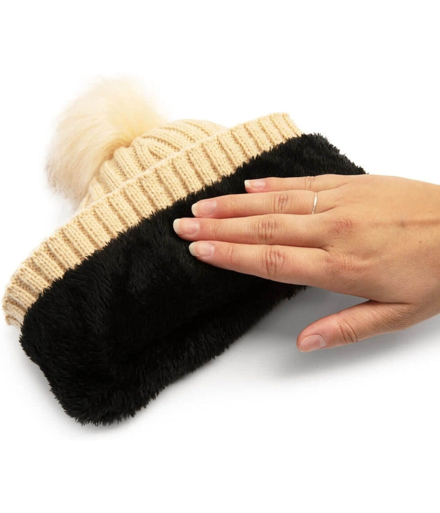 Cream Pom Beanie with Warm Liner Image 3