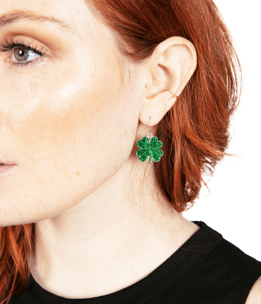 Four Leaf Clover Glitter Earrings Image 2