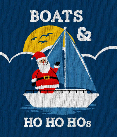 Women's Boats & HO HO Hos Ugly Christmas Sweater | Fun & Ugly X-mas Sweater | Lightweight, Warm, & Soft to The Touch | Navy | Tipsy Elves