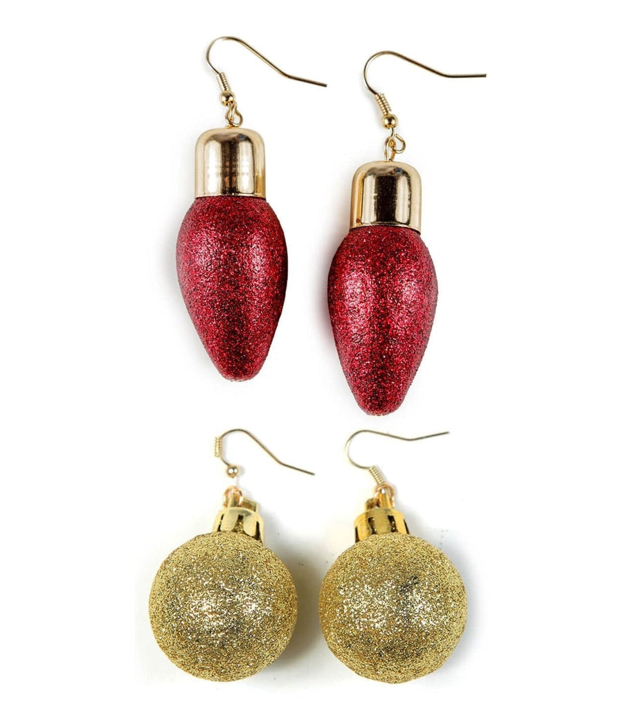 Red Christmas Lights Earrings + Glitter Ornament Earrings