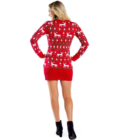 Women's Red Reindeer Sweater Dress Image 2