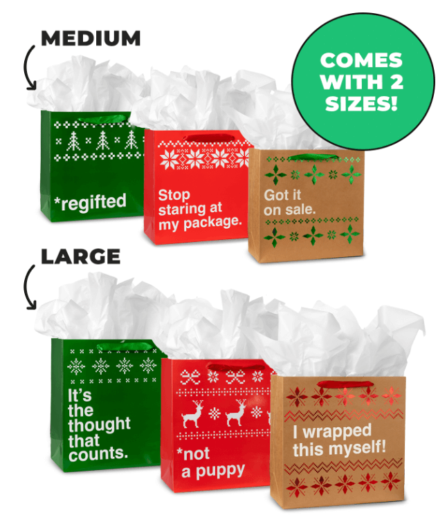 Funny Christmas Gift Bags - Set of 6