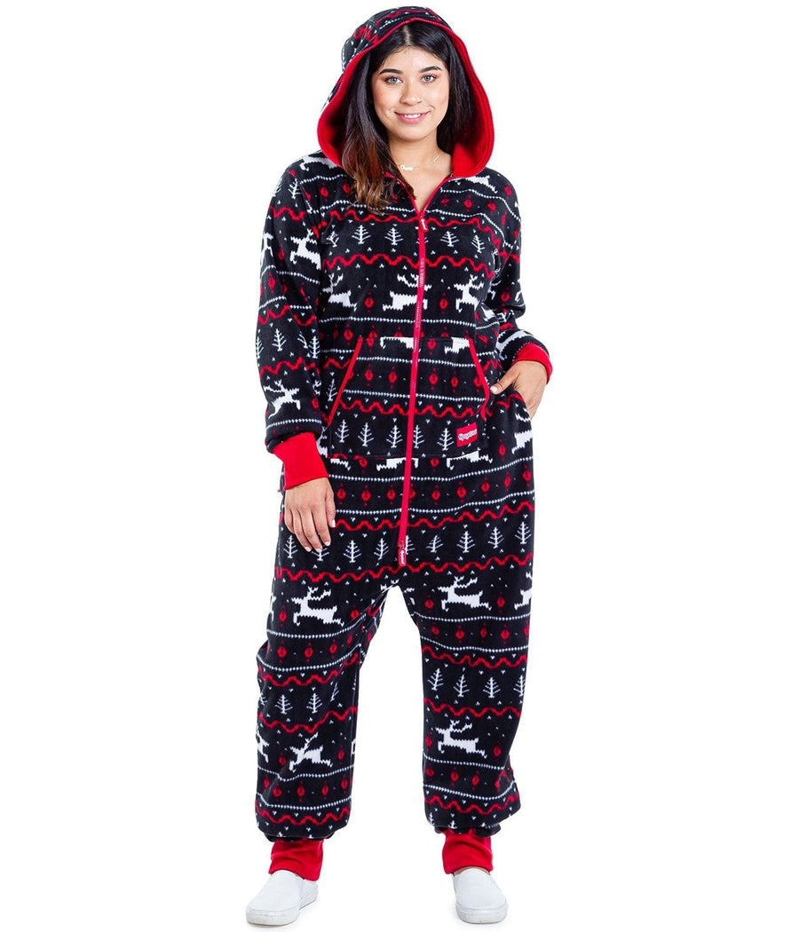 Women's Black and Red Fair Isle Plus Size Jumpsuit