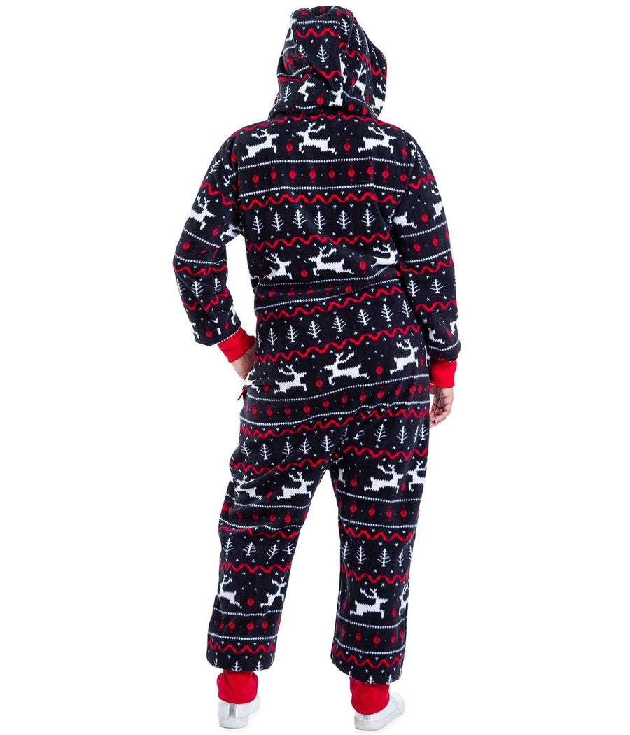 Women's Black and Red Fair Isle Plus Size Jumpsuit