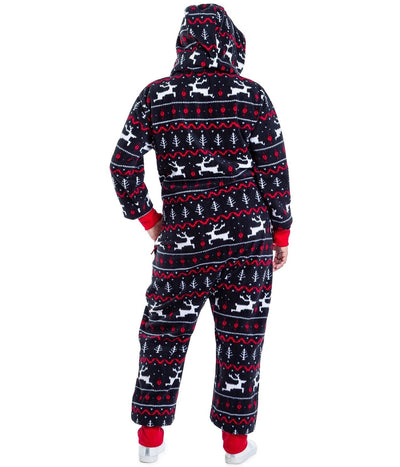 Women's Black and Red Fair Isle Plus Size Jumpsuit Image 3