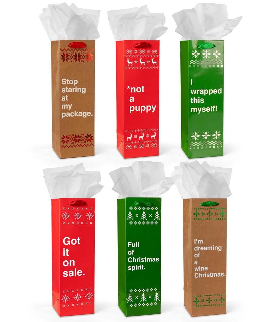 Funny Christmas Wine Gift Bags - Set of 6