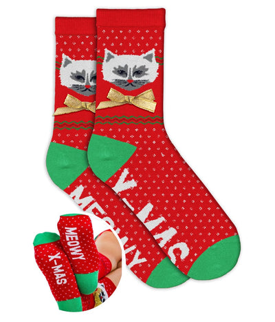 Women's Meowy X-mas Socks (Fits Sizes 6-11W) Primary Image