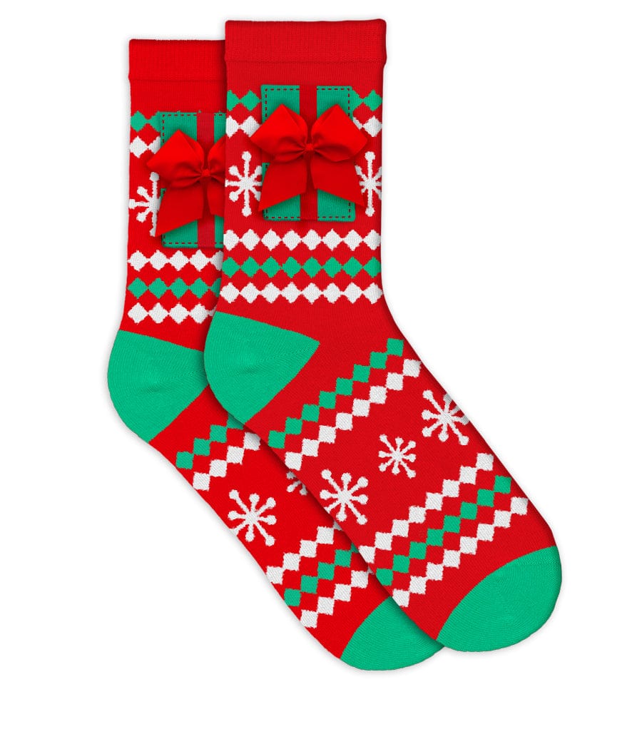 Women's Red Present Socks (Fits Sizes 6-11W)