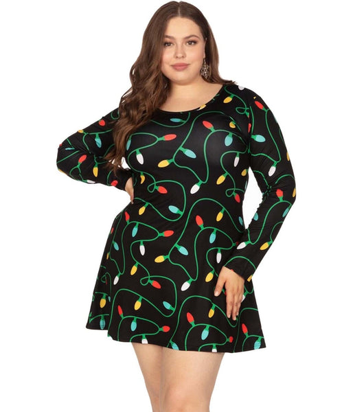 Women's Twinkle Lights Dress | Unique Holiday Dress | Durable with 4-Stretch | Black