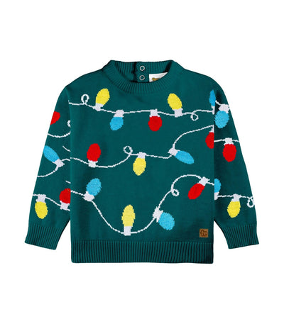 Toddler Girl's Green Christmas Lights Sweater Primary Image