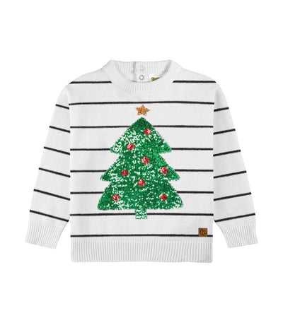 Baby Boy's White Striped Tree Sweater Primary Image