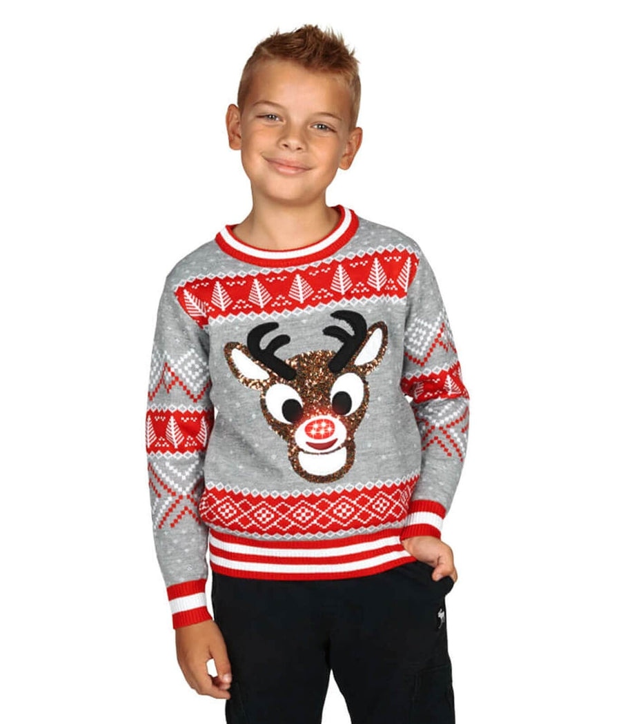Sequin Rudolph Light Up Ugly Christmas Sweater: Boy's Christmas