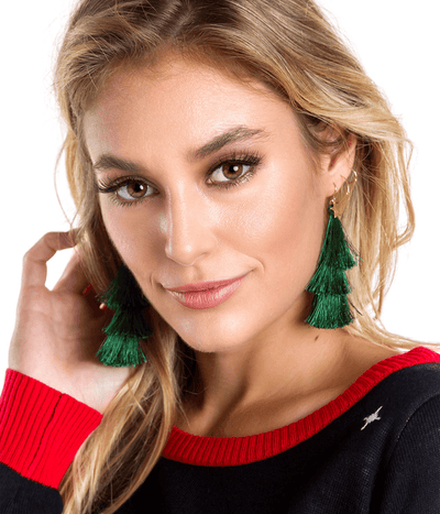 Christmas Tree Tassel Earrings Image 2
