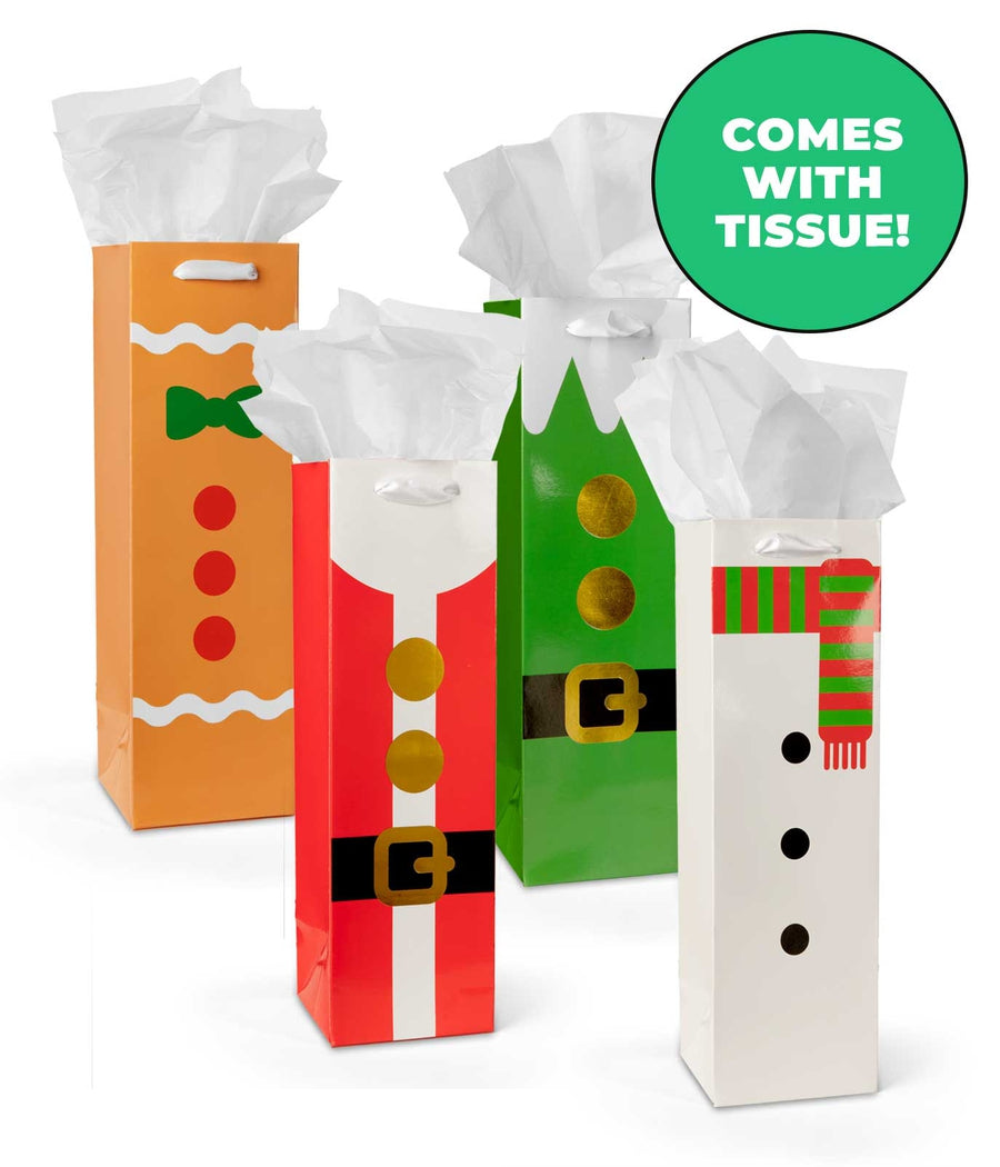 Christmas Characters Wine Gift Bags - Set of 4