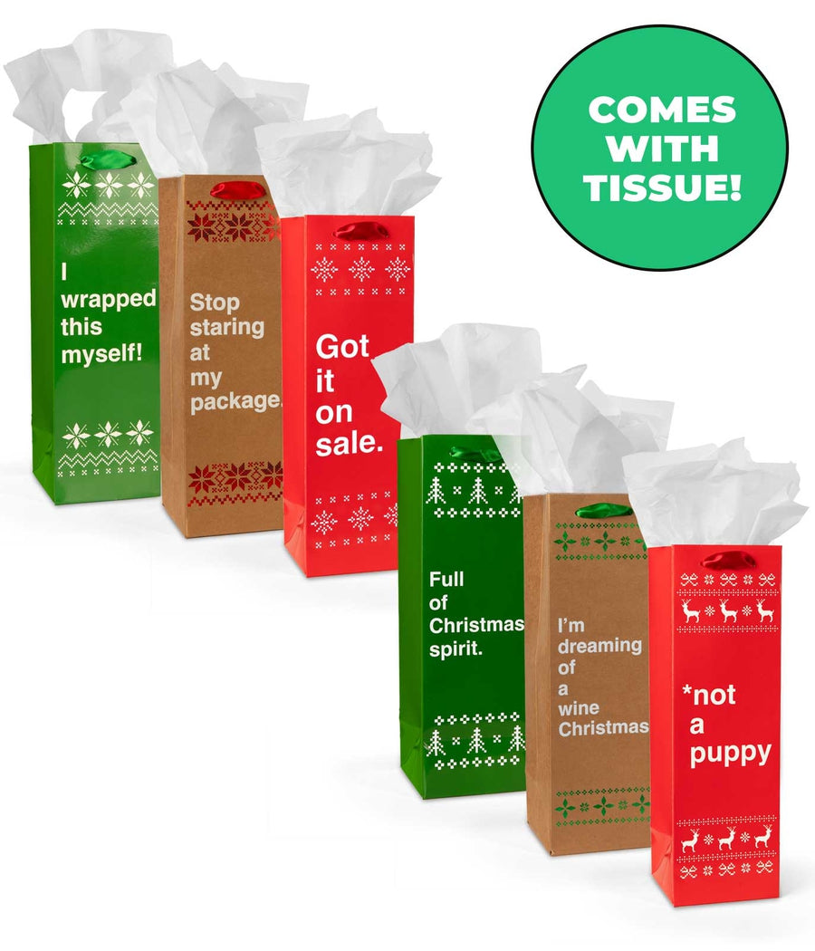 Funny Christmas Wine Gift Bags - Set of 6