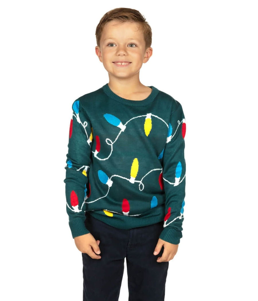 Boy's Green Christmas Lights Ugly Christmas Sweater