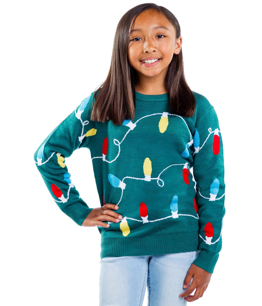 Girl's Green Christmas Lights Ugly Christmas Sweater