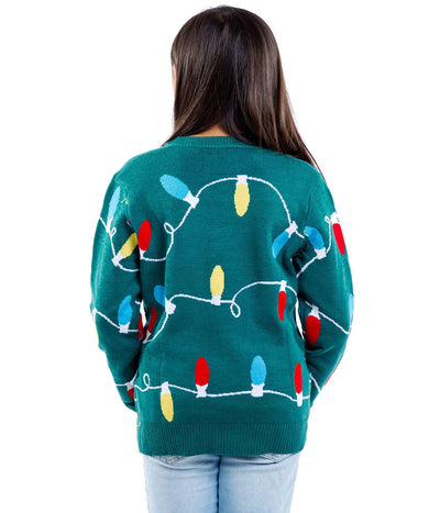 Girl's Green Christmas Lights Ugly Christmas Sweater Image 2