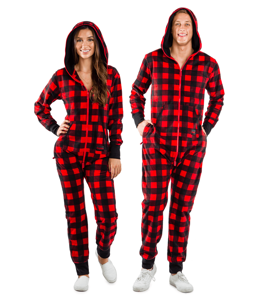 Matching Lumberjack Couples Jumpsuits | Tipsy Elves