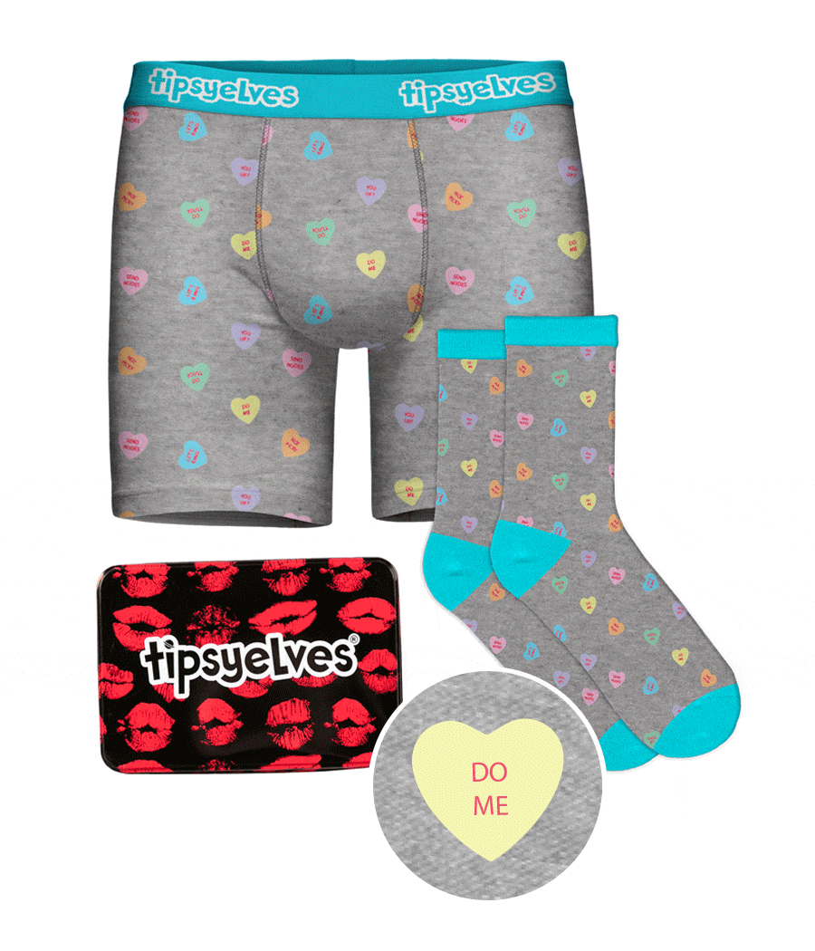 Candy Hearts Boxers & Socks Gift Set Men's Valentine's Gifts Tipsy Elves