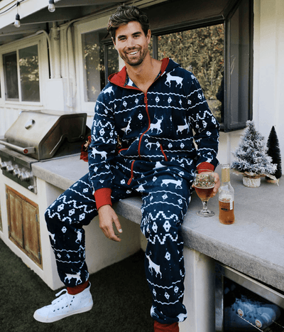 Men s Blue Reindeer Jumpsuit