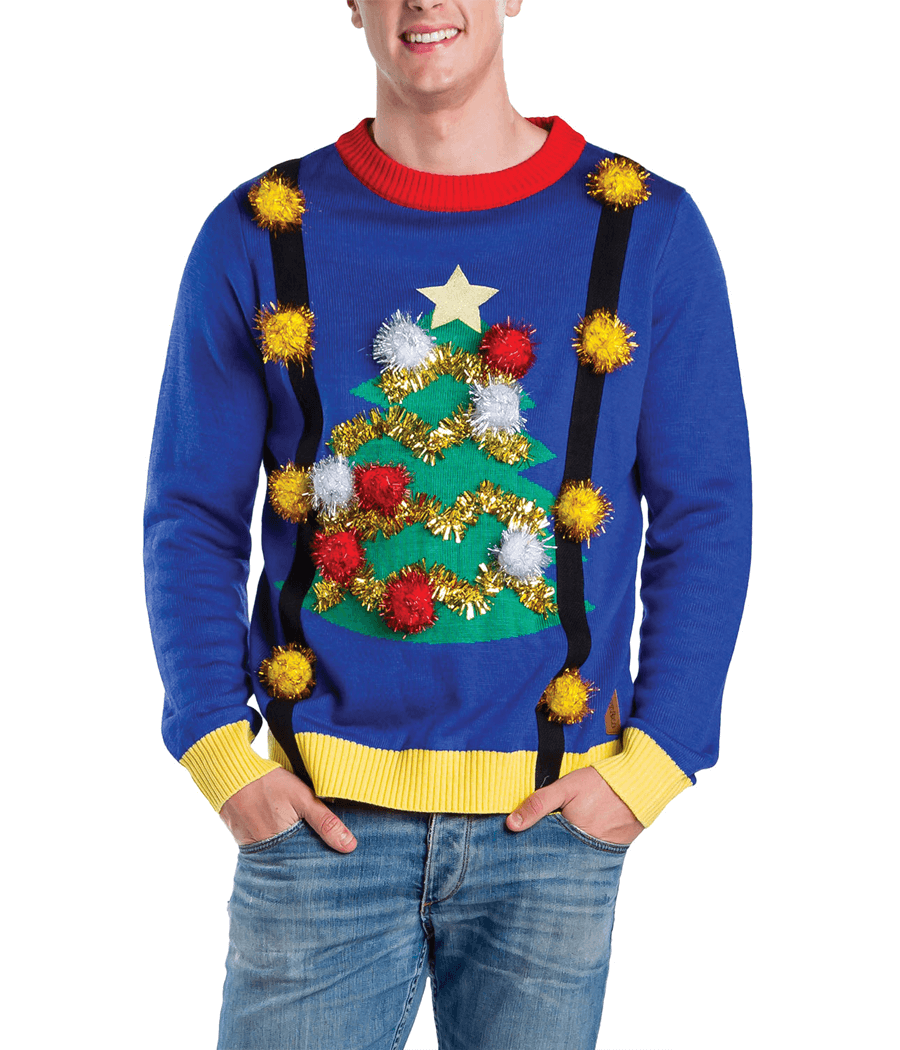 Men's Ugly Christmas Tree Sweater with Suspenders