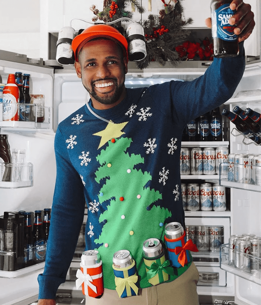 Men's Christmas Tree with Beer Holsters Ugly Christmas Sweater Image 4::Men's Christmas Tree with Beer Holsters Ugly Christmas Sweater