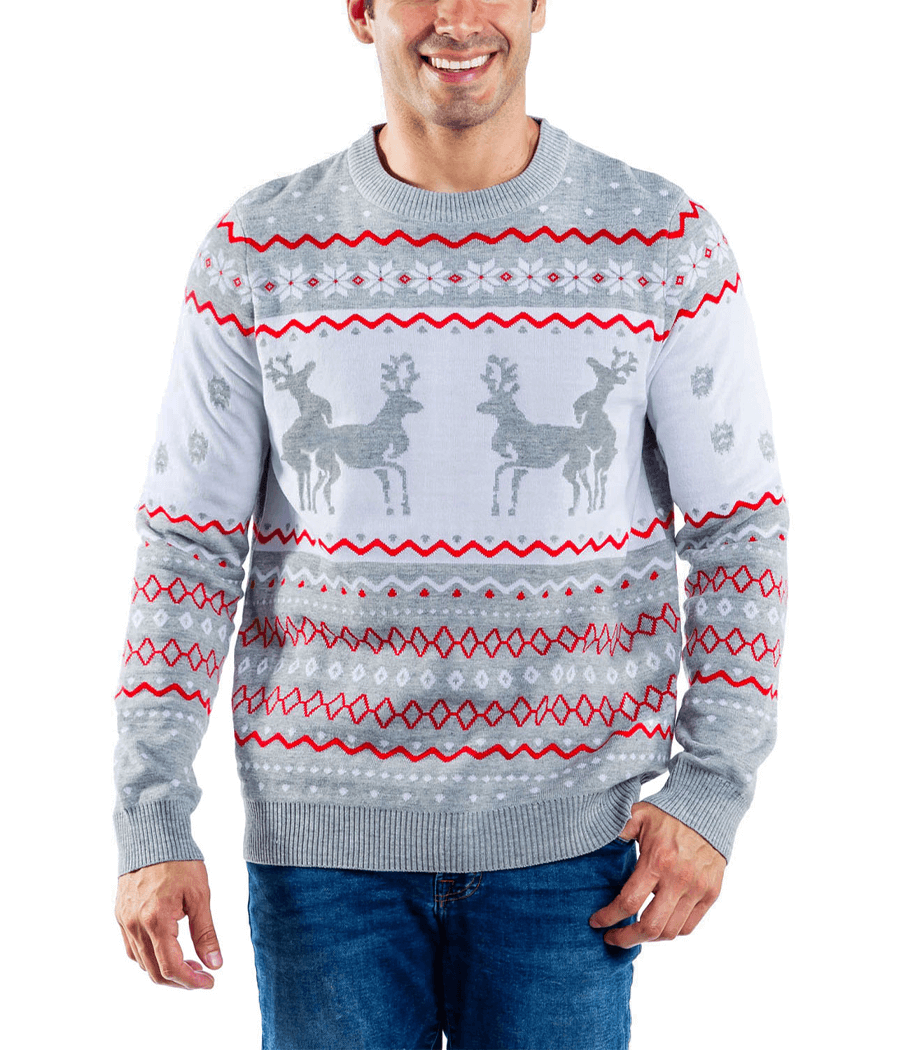 Men's Grey Humping Reindeer Ugly Christmas Sweater Primary Image