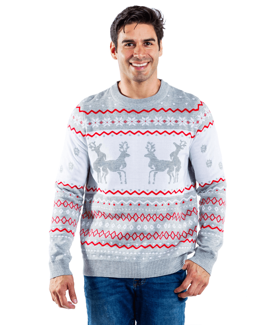 Men's Grey Humping Reindeer Ugly Christmas Sweater Image 3::Men's Grey Humping Reindeer Ugly Christmas Sweater
