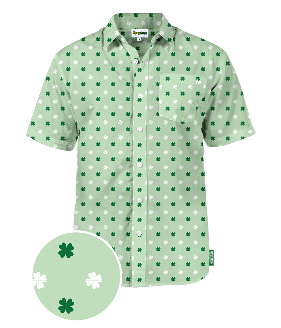 Tipsy Elves Men's St. Patrick's Day Button Down Shirt - Green Clover Irish Casual Short Sleeve - View #9