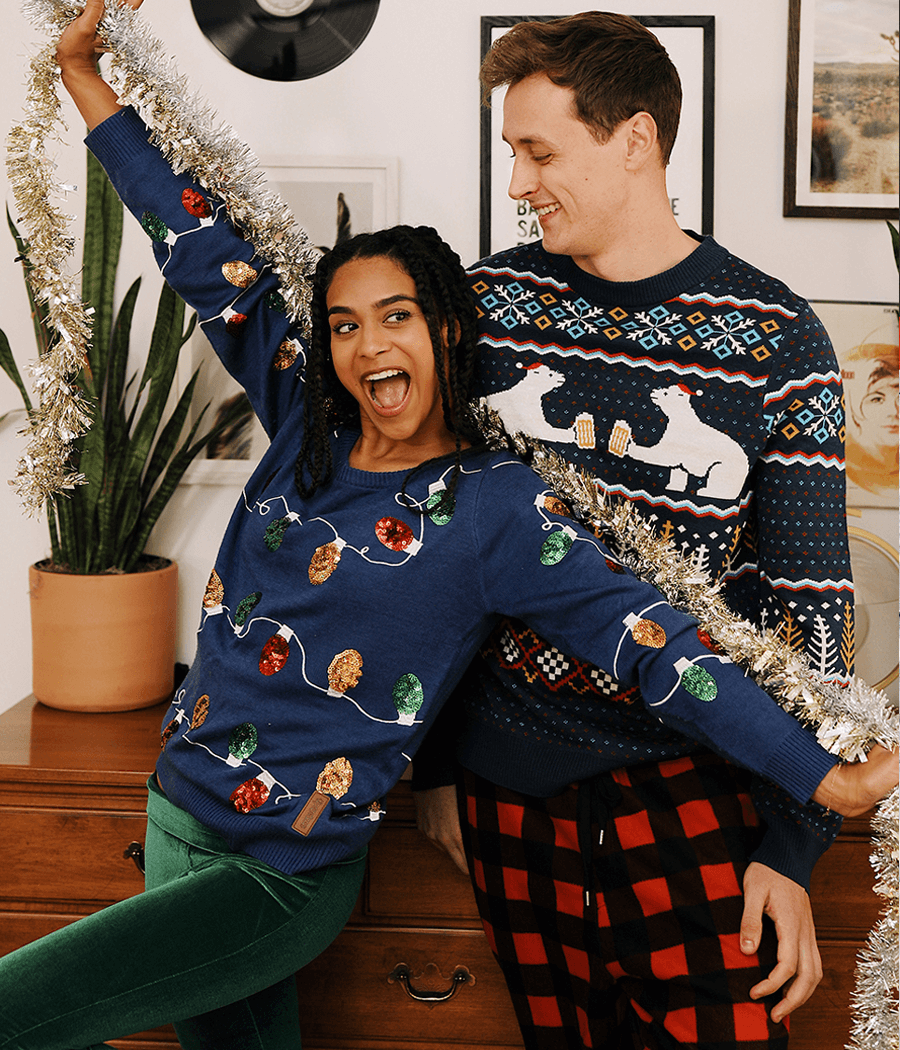 Polar Bear Party Ugly Christmas Sweater Men s Christmas Outfits Tipsy Elves